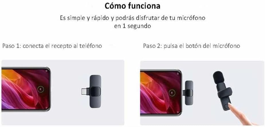 Micrófono de solapa inalámbrico para móvil (iPhone o USB-C)