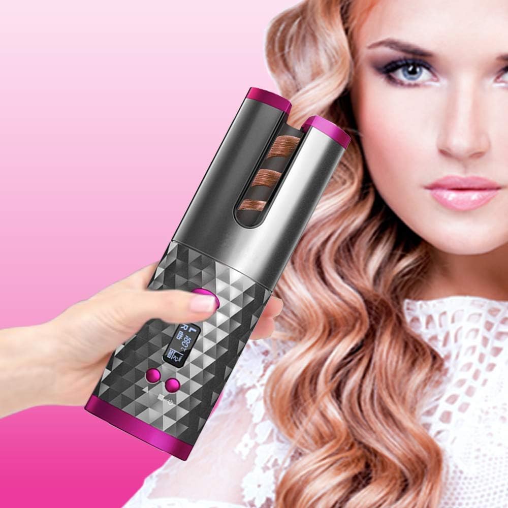 Rizador de pelo automático inalámbrico con cerámica, USB
