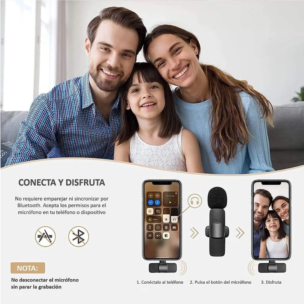 Micrófono de solapa inalámbrico para móvil (iPhone o USB-C)