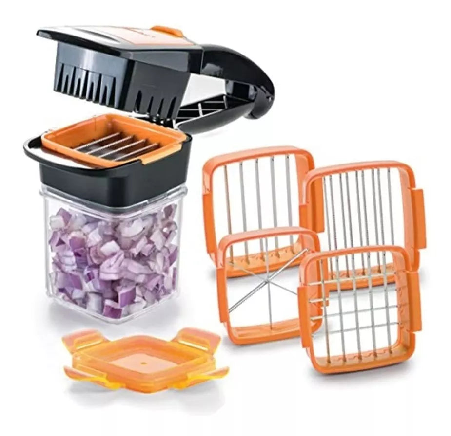 Cortador de verduras 5 en 1 con recipiente de recogida e insertos de cuchillas