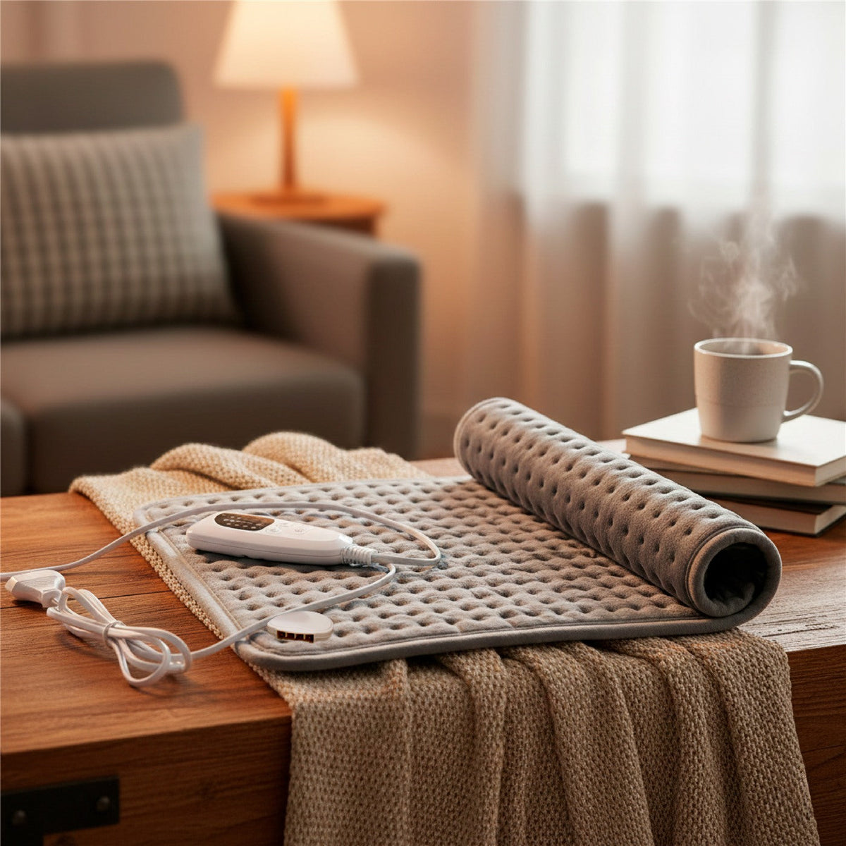 Almohadilla eléctrica lumbar gris con mando de control