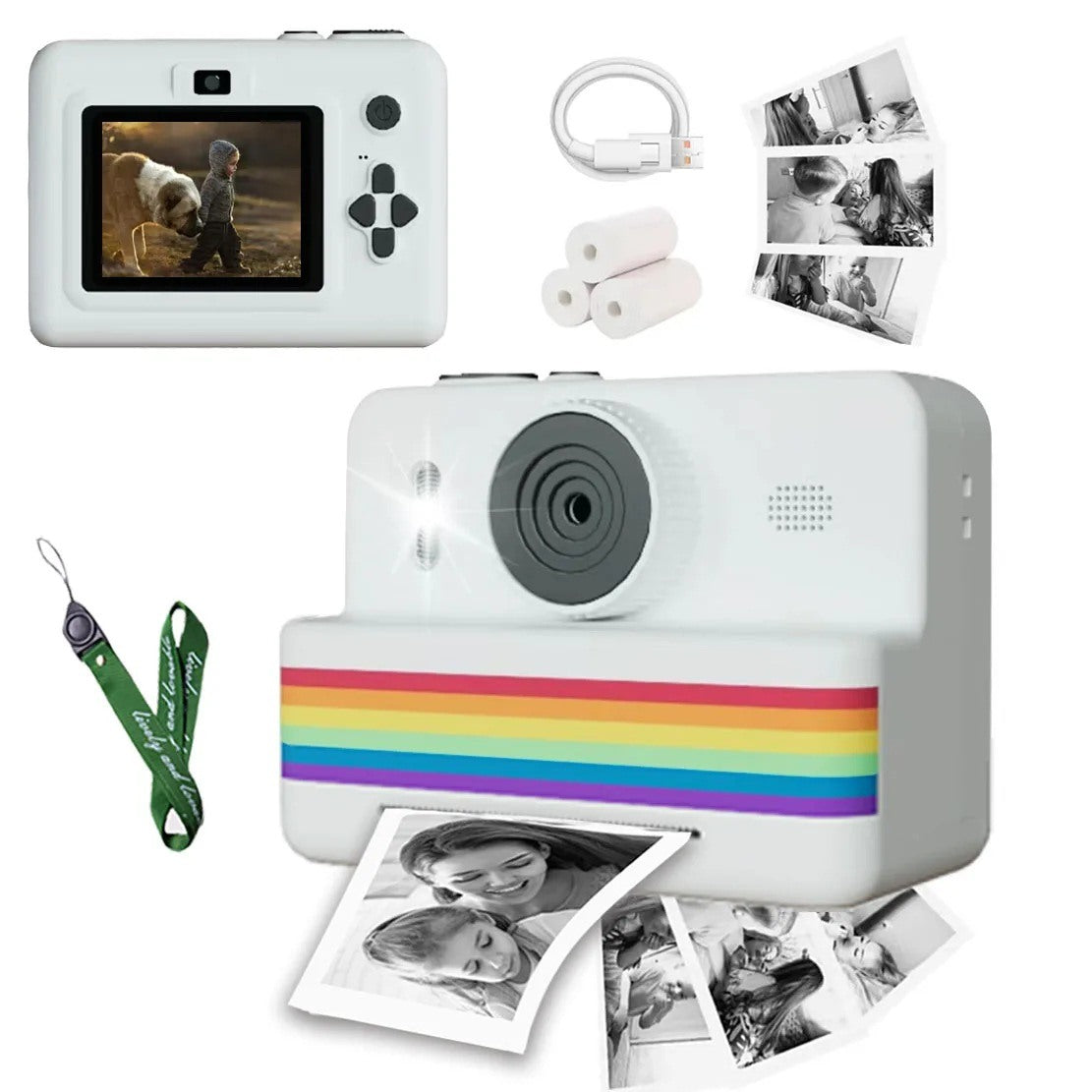 Cámara instantánea para niños con impresora, cable y rollos de papel