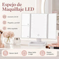 Espejo de maquillaje LED plegable
