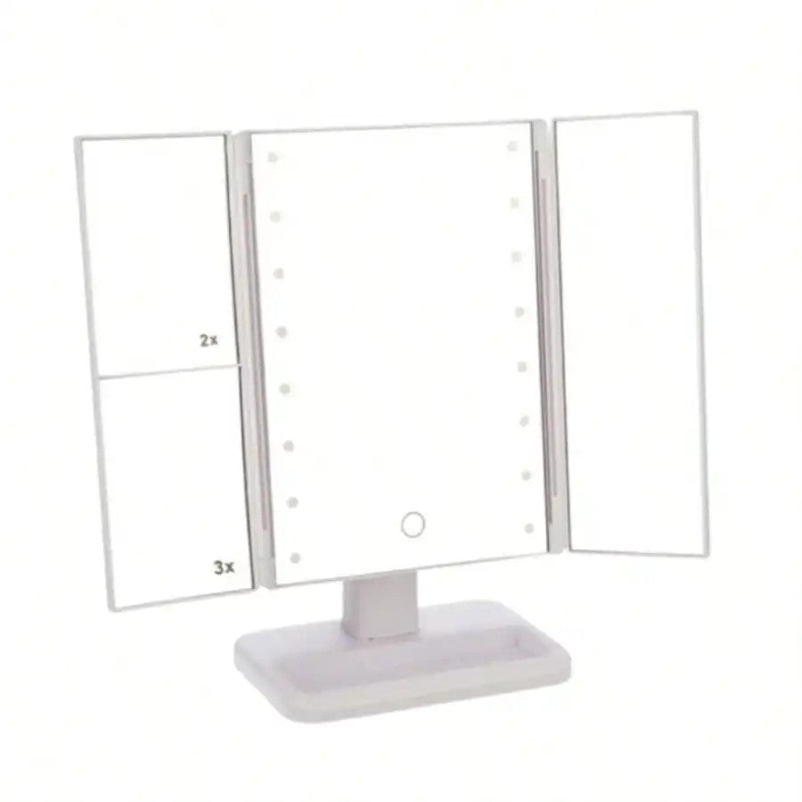 Espejo de maquillaje LED plegable