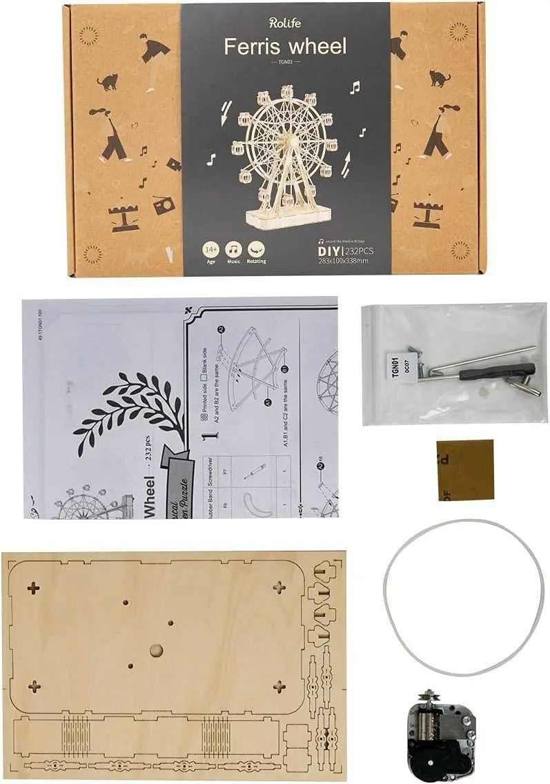 Caja de música noria de madera para montar