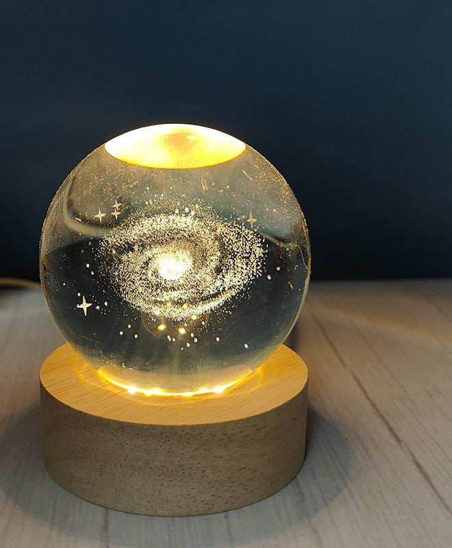 Lámpara de cristal 3D con base de madera - Galaxia