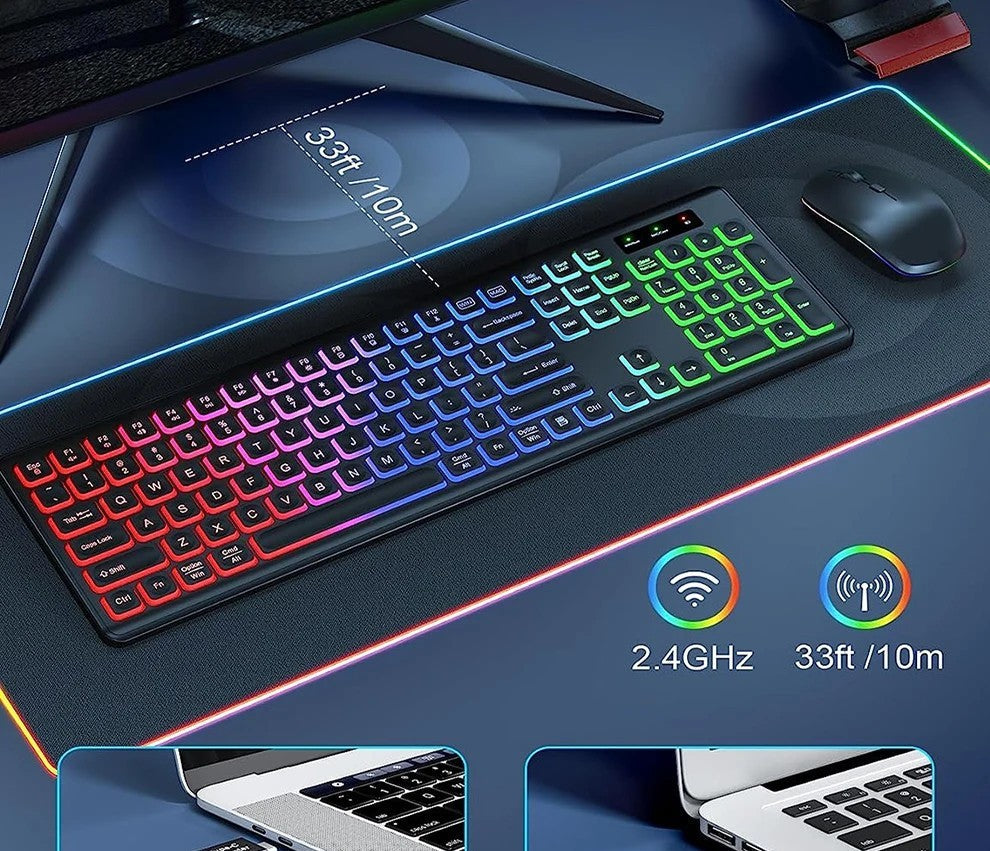 Combo de teclado y ratón inalámbricos con retroiluminación RGB