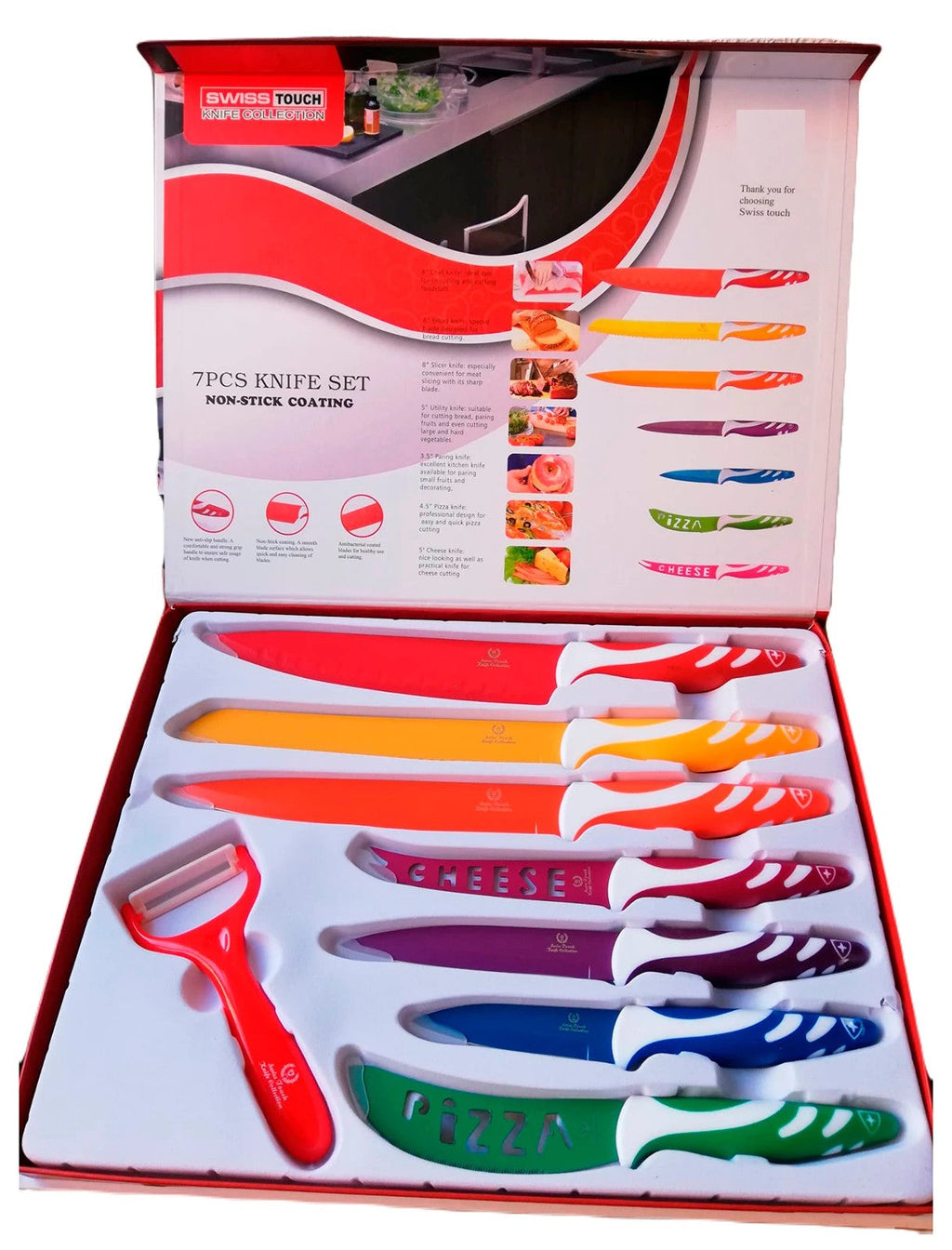 Juego de 7 cuchillos con revestimiento cerámico y pelador