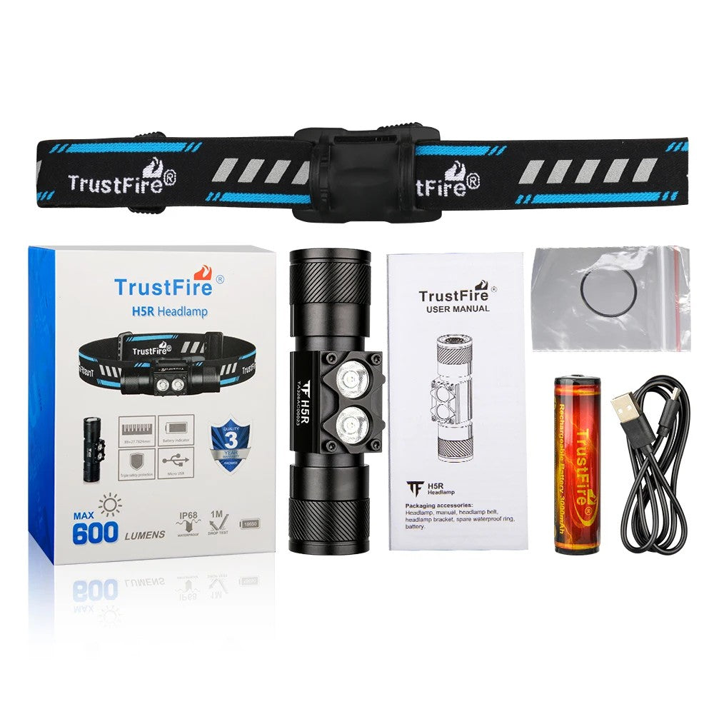 Linterna frontal recargable de doble foco
