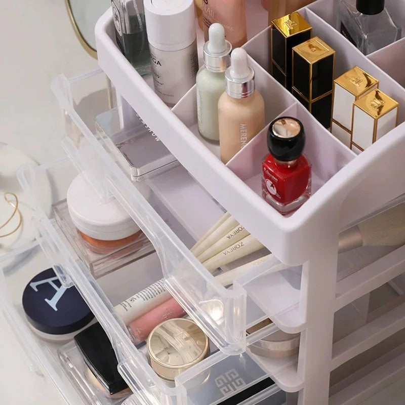 Organizador de maquillaje con 3 cajones transparentes