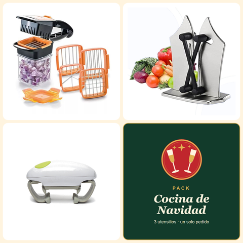 Pack Cocina de Navidad: cortador de verduras, afilador y abridor automático