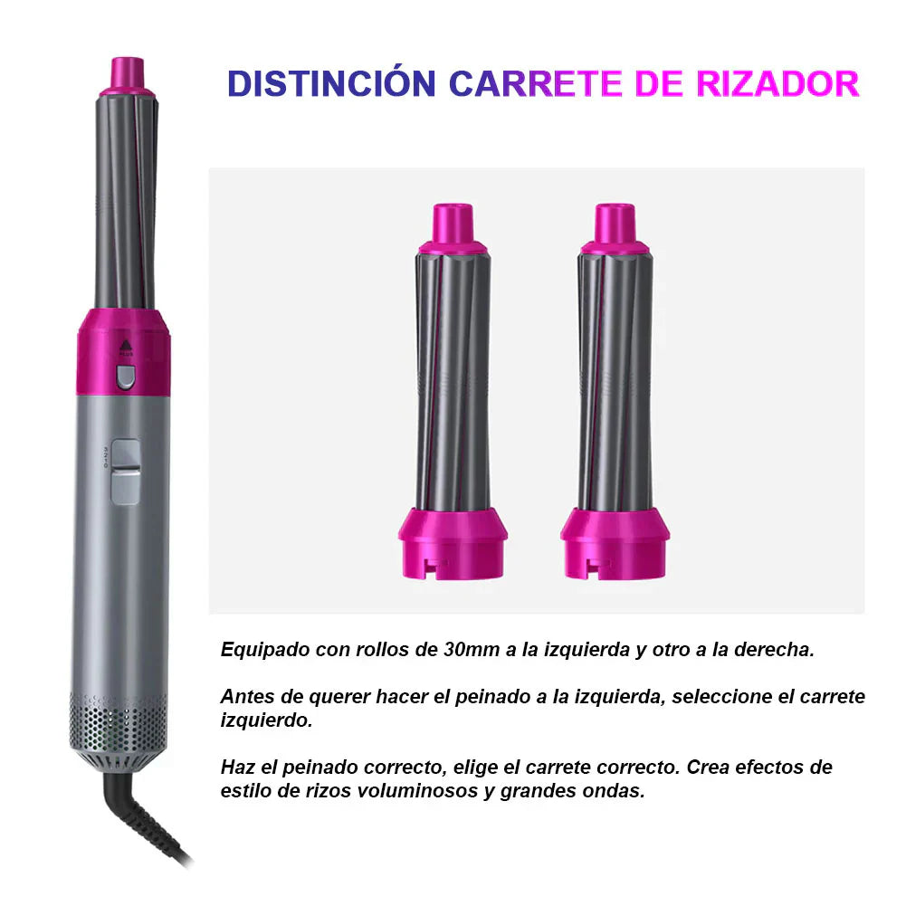 Cepillo secador 5 en 1: seca, alisa y riza con 5 cabezales